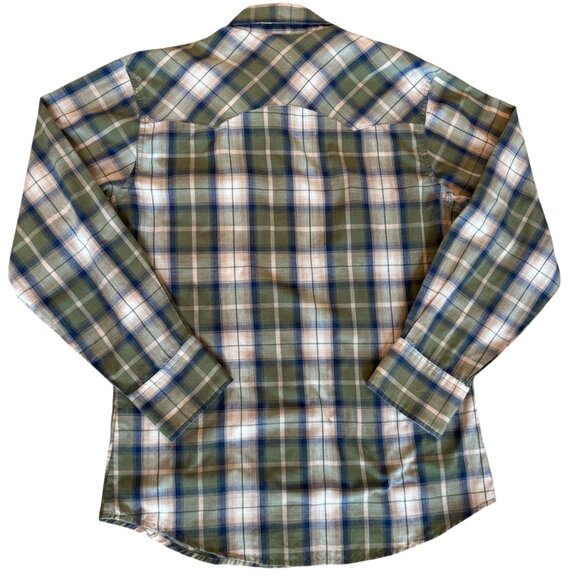 Vintage Wrangler Wrancher Western Snap Button Shirt Green Plaid Pearl Snaps M - Picture 6 of 6